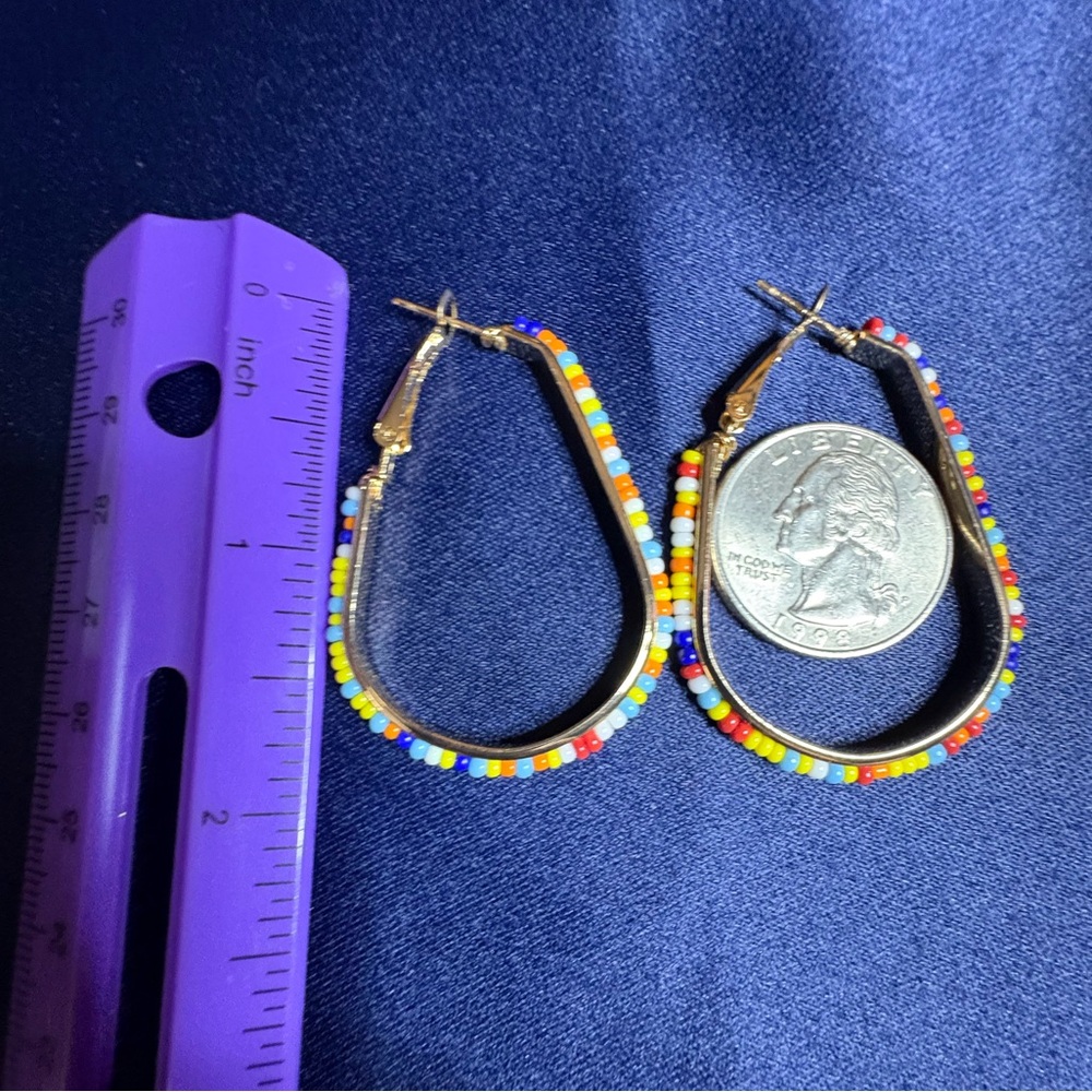 Colorful Beaded Hoop Earrings - Picture 6 of 6